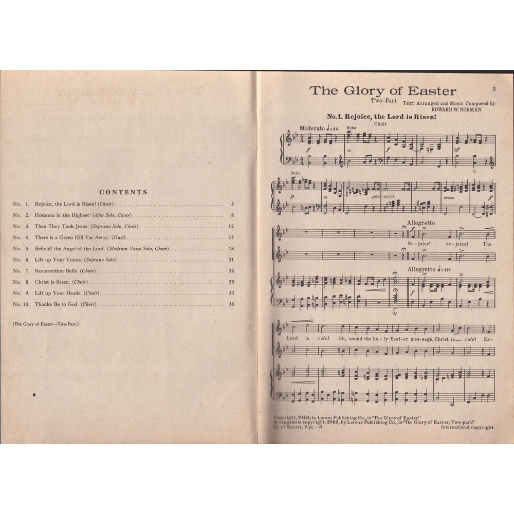 The Glory of Easter Two-Part Choir Cantata Edward W Norman Lorenz 1942 Music - Picture 4 of 4